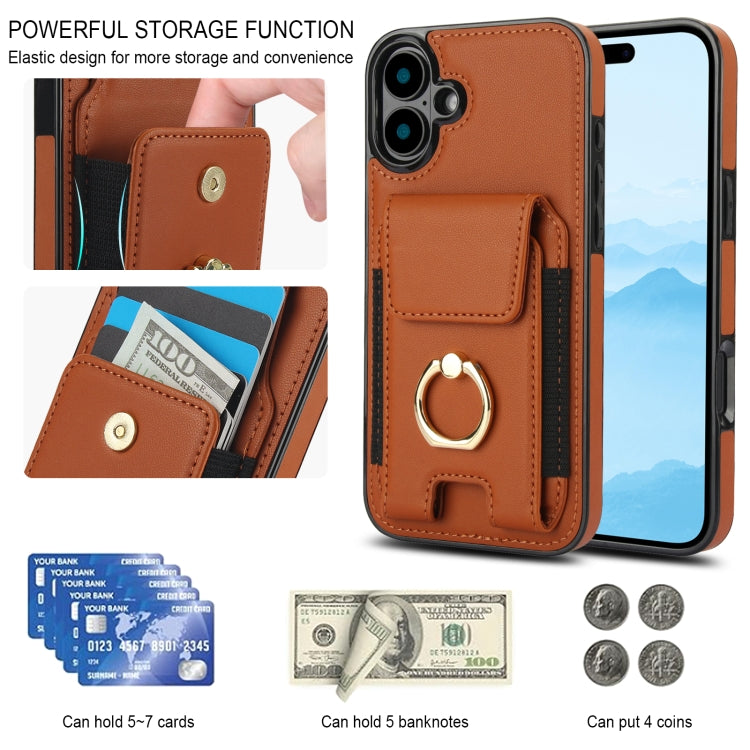 For iPhone 16 Plus Elastic Card Bag Ring Holder Phone Case