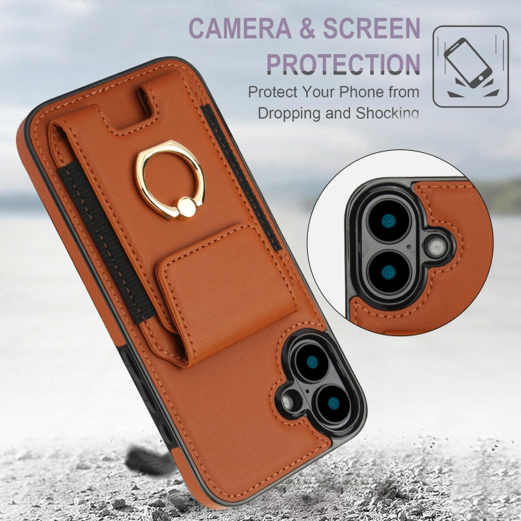 For iPhone 16 Plus Elastic Card Bag Ring Holder Phone Case