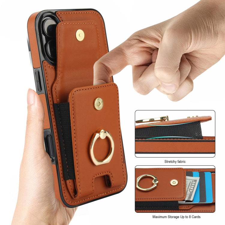 For iPhone 16 Plus Elastic Card Bag Ring Holder Phone Case