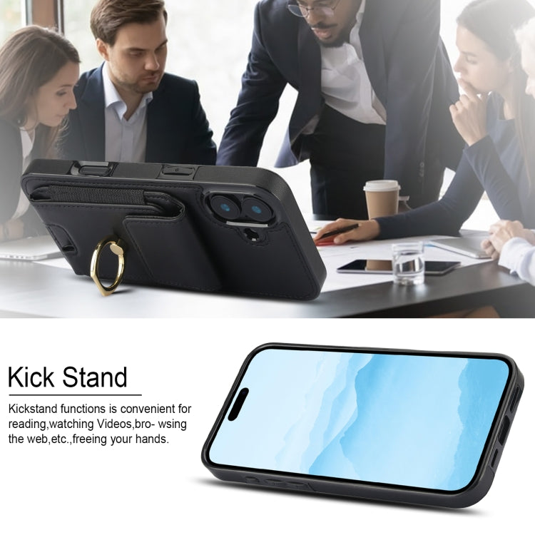 For iPhone 16 Plus Elastic Card Bag Ring Holder Phone Case