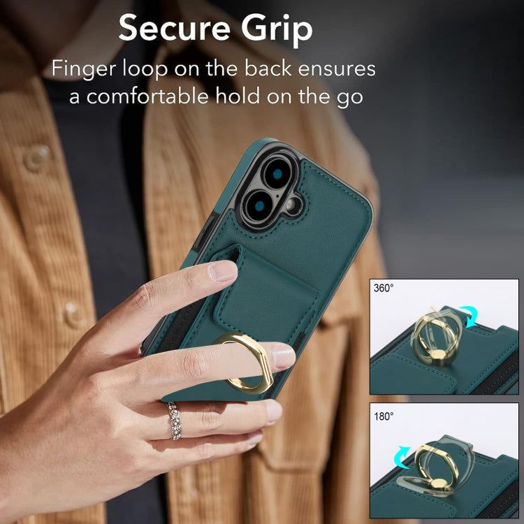 For iPhone 16 Plus Elastic Card Bag Ring Holder Phone Case