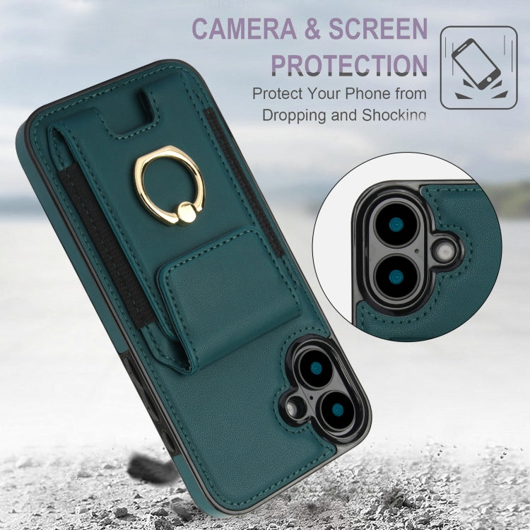 For iPhone 16 Plus Elastic Card Bag Ring Holder Phone Case