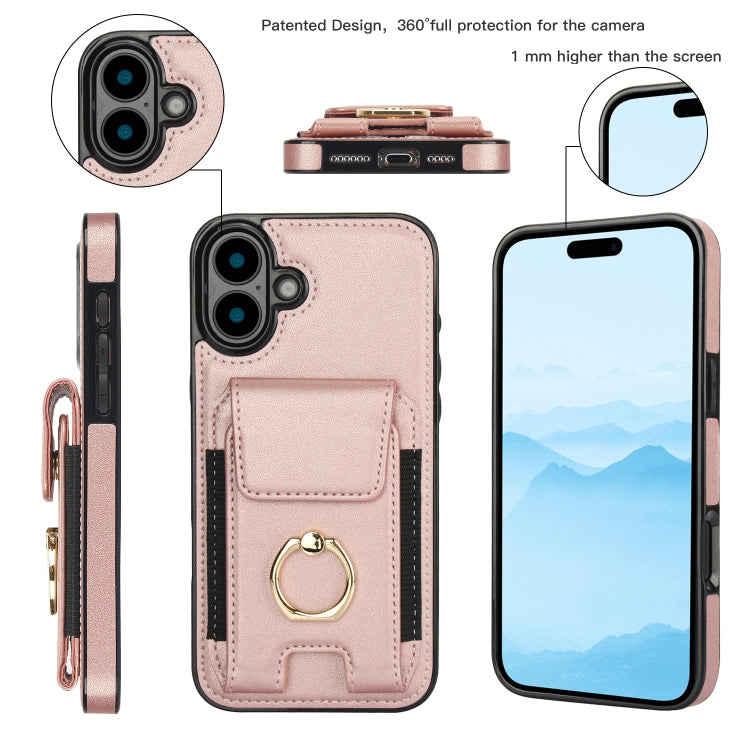 For iPhone 16 Plus Elastic Card Bag Ring Holder Phone Case