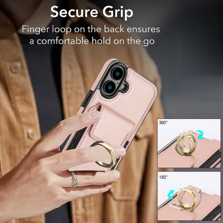 For iPhone 16 Plus Elastic Card Bag Ring Holder Phone Case