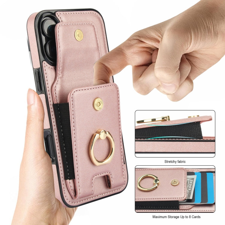 For iPhone 16 Plus Elastic Card Bag Ring Holder Phone Case