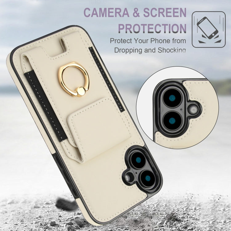 For iPhone 16 Elastic Card Bag Ring Holder Phone Case