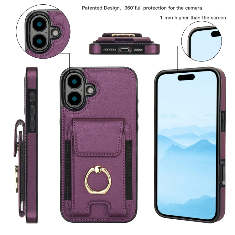 For iPhone 16 Elastic Card Bag Ring Holder Phone Case
