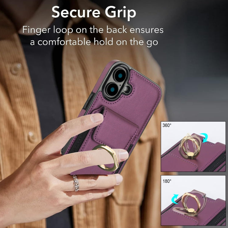 For iPhone 16 Elastic Card Bag Ring Holder Phone Case