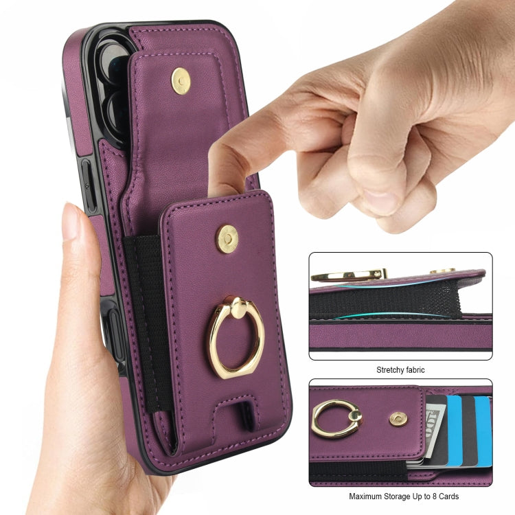 For iPhone 16 Elastic Card Bag Ring Holder Phone Case