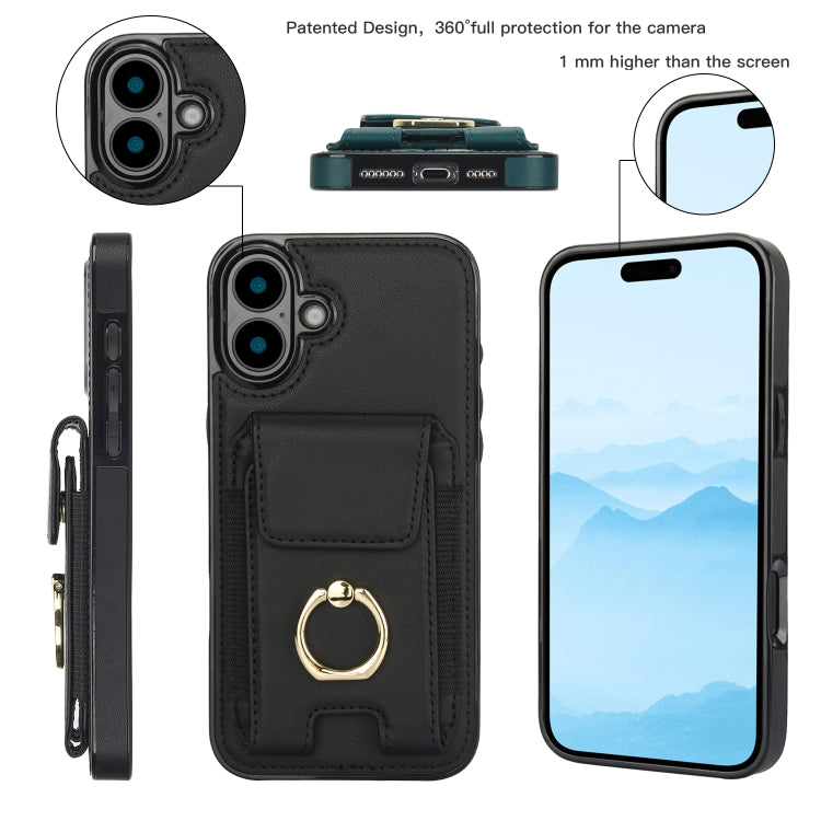 For iPhone 16 Elastic Card Bag Ring Holder Phone Case