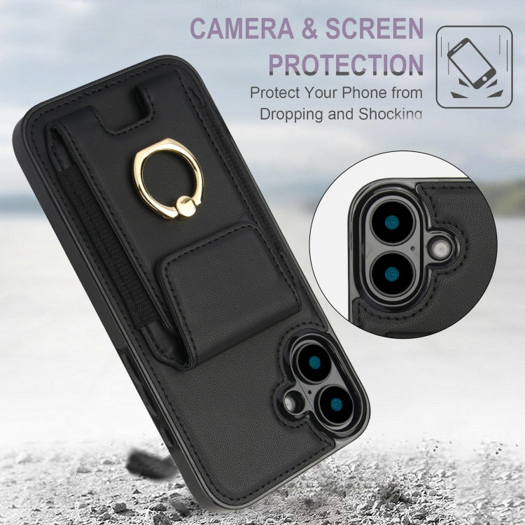 For iPhone 16 Elastic Card Bag Ring Holder Phone Case