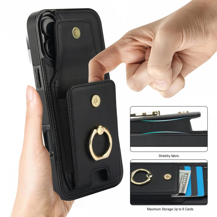 For iPhone 16 Elastic Card Bag Ring Holder Phone Case