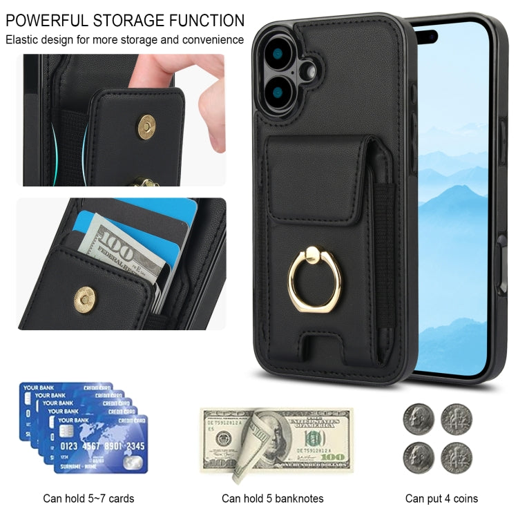 For iPhone 16 Elastic Card Bag Ring Holder Phone Case