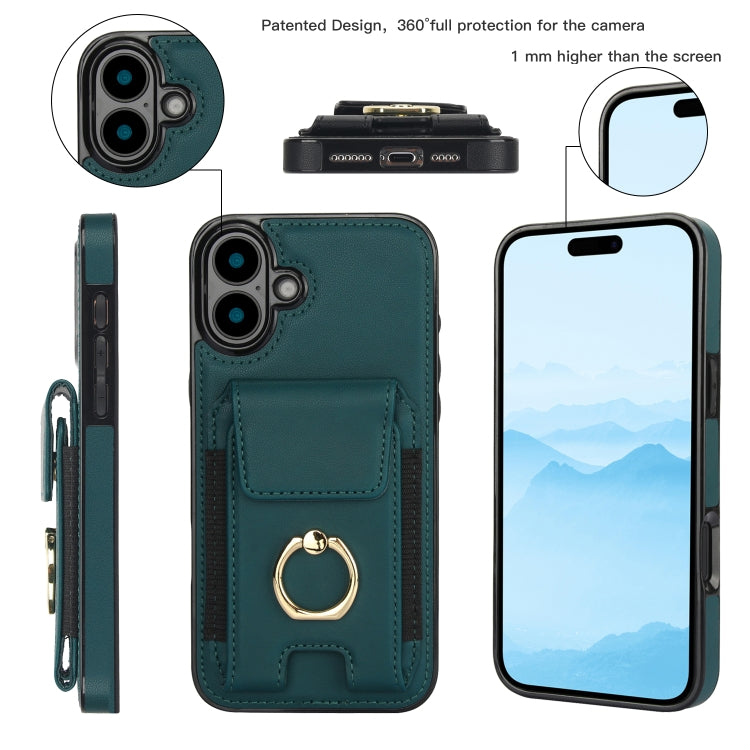 For iPhone 16 Elastic Card Bag Ring Holder Phone Case