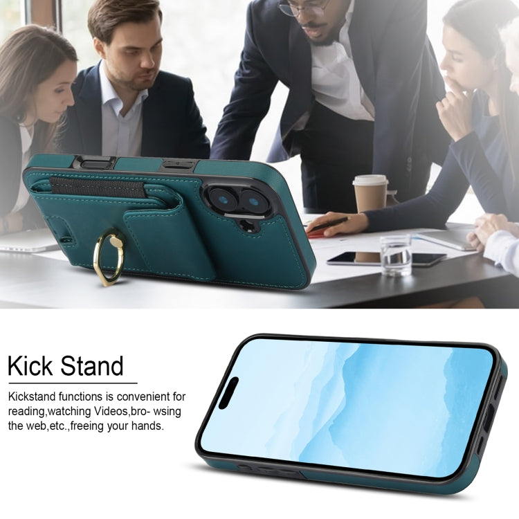 For iPhone 16 Elastic Card Bag Ring Holder Phone Case