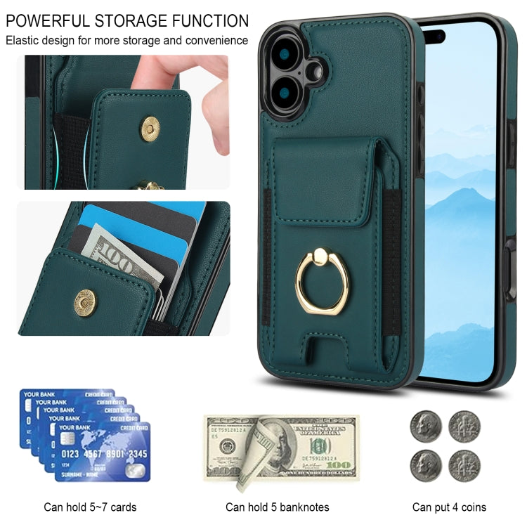 For iPhone 16 Elastic Card Bag Ring Holder Phone Case