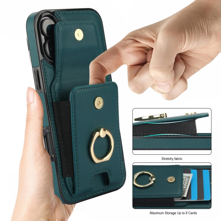 For iPhone 16 Elastic Card Bag Ring Holder Phone Case
