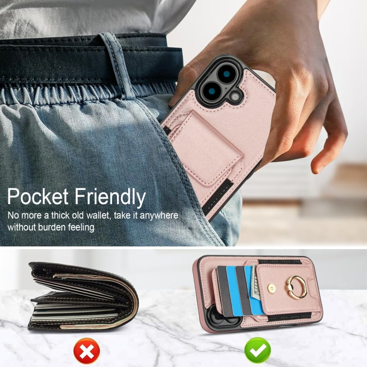 For iPhone 16 Elastic Card Bag Ring Holder Phone Case