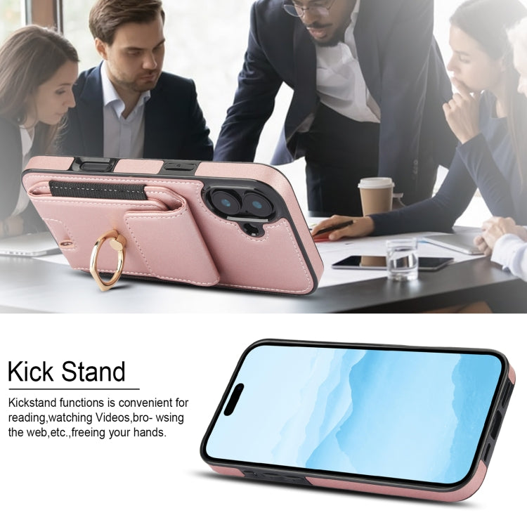 For iPhone 16 Elastic Card Bag Ring Holder Phone Case