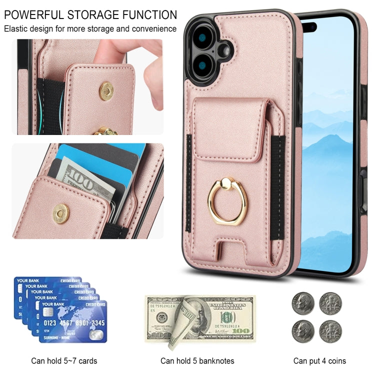 For iPhone 16 Elastic Card Bag Ring Holder Phone Case