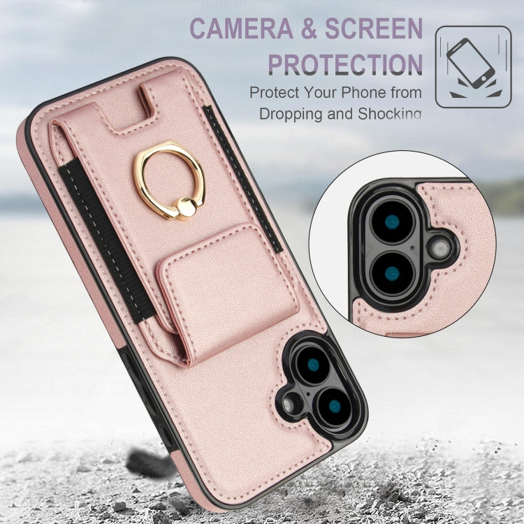 For iPhone 16 Elastic Card Bag Ring Holder Phone Case