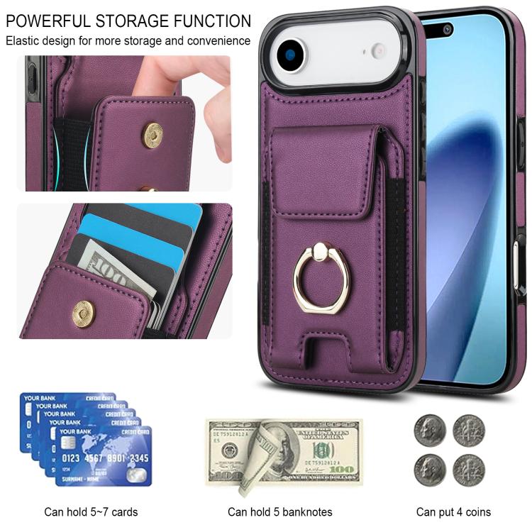For iPhone Air Elastic Card Bag Ring Holder Phone Case