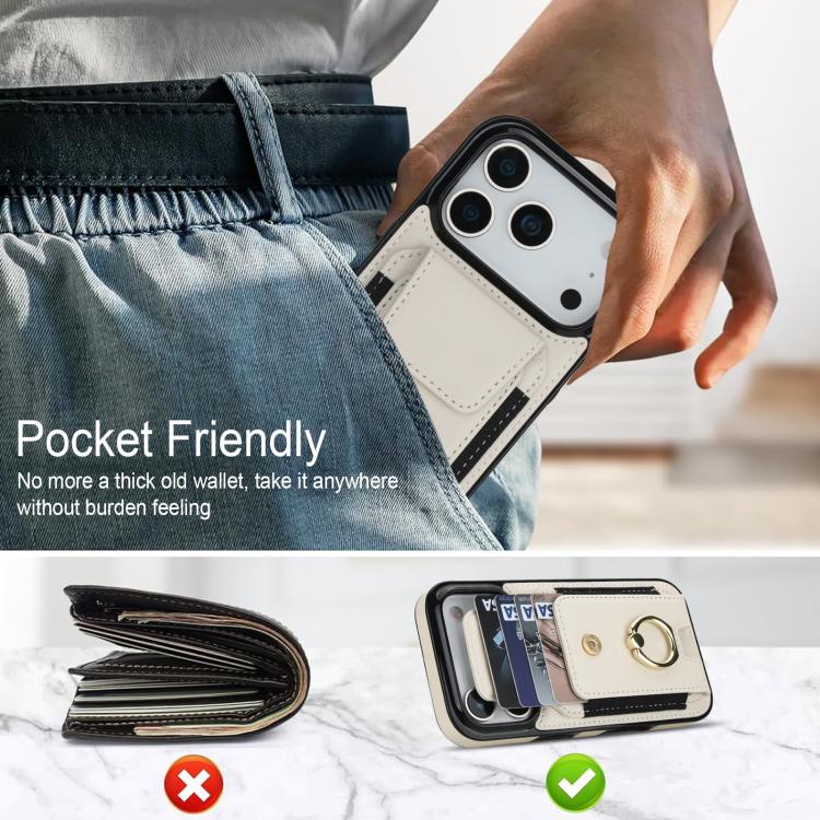 For iPhone 17 Pro Elastic Card Bag Ring Holder Phone Case