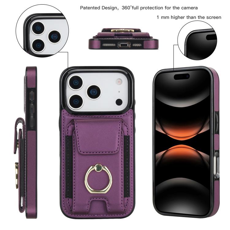 For iPhone 17 Pro Elastic Card Bag Ring Holder Phone Case