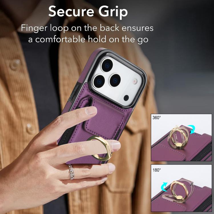 For iPhone 17 Pro Elastic Card Bag Ring Holder Phone Case