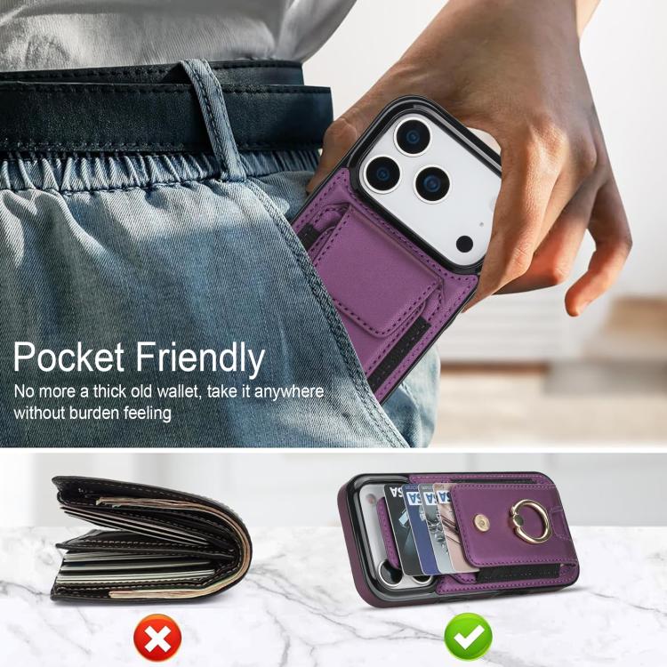 For iPhone 17 Pro Elastic Card Bag Ring Holder Phone Case