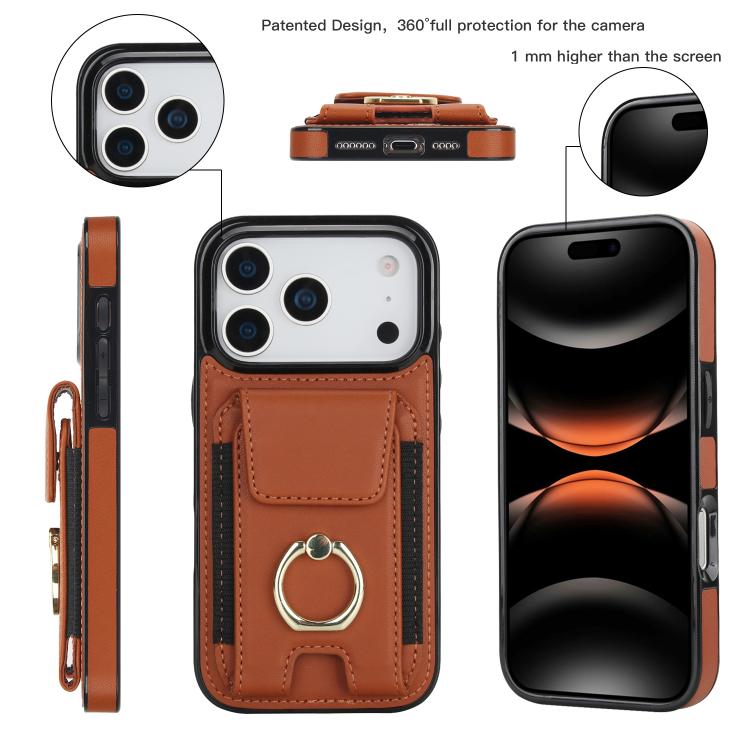 For iPhone 17 Pro Elastic Card Bag Ring Holder Phone Case