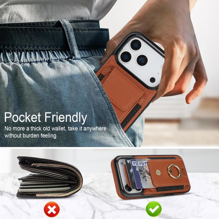 For iPhone 17 Pro Elastic Card Bag Ring Holder Phone Case
