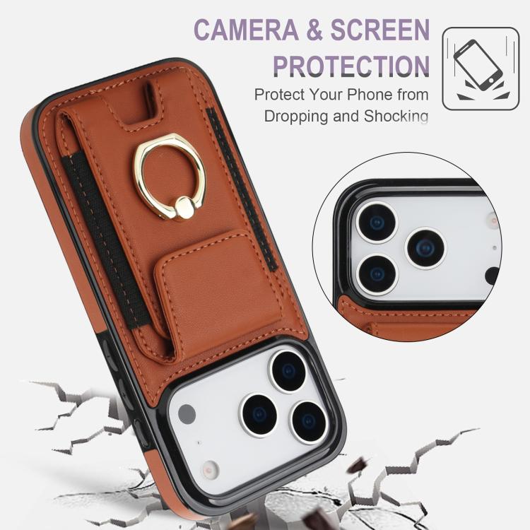 For iPhone 17 Pro Elastic Card Bag Ring Holder Phone Case