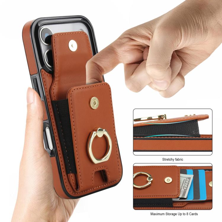 For iPhone 17 Pro Elastic Card Bag Ring Holder Phone Case