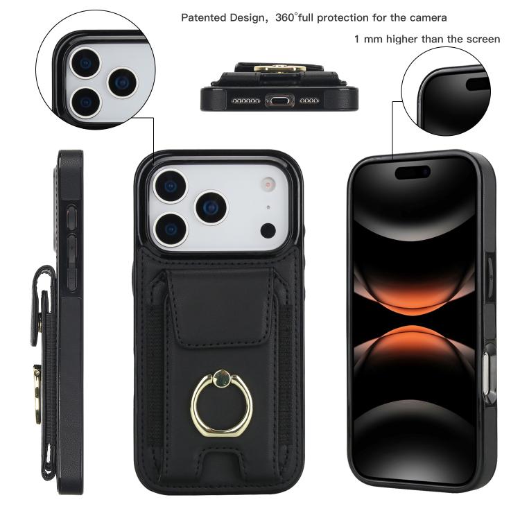 For iPhone 17 Pro Elastic Card Bag Ring Holder Phone Case