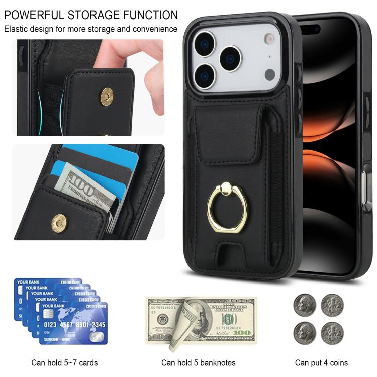 For iPhone 17 Pro Elastic Card Bag Ring Holder Phone Case