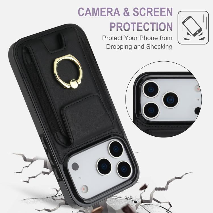 For iPhone 17 Pro Elastic Card Bag Ring Holder Phone Case