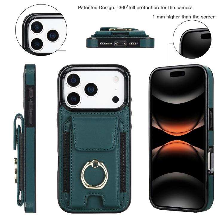For iPhone 17 Pro Elastic Card Bag Ring Holder Phone Case