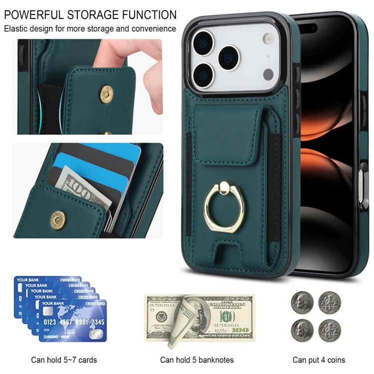 For iPhone 17 Pro Elastic Card Bag Ring Holder Phone Case