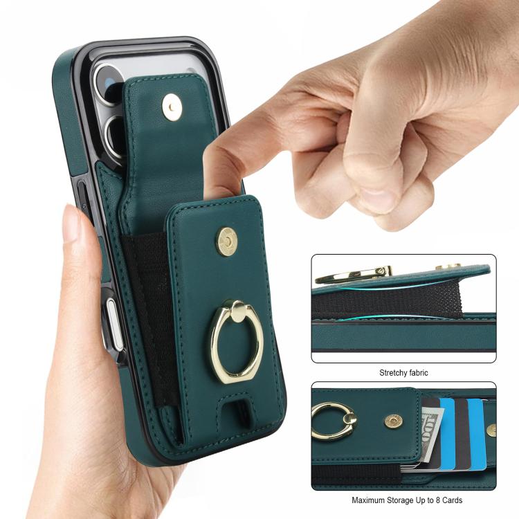 For iPhone 17 Pro Elastic Card Bag Ring Holder Phone Case