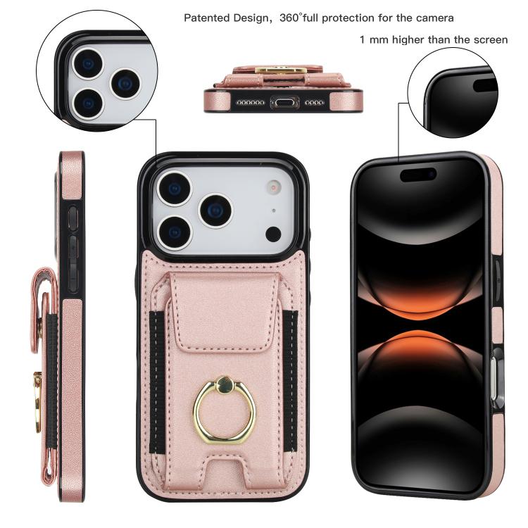 For iPhone 17 Pro Elastic Card Bag Ring Holder Phone Case