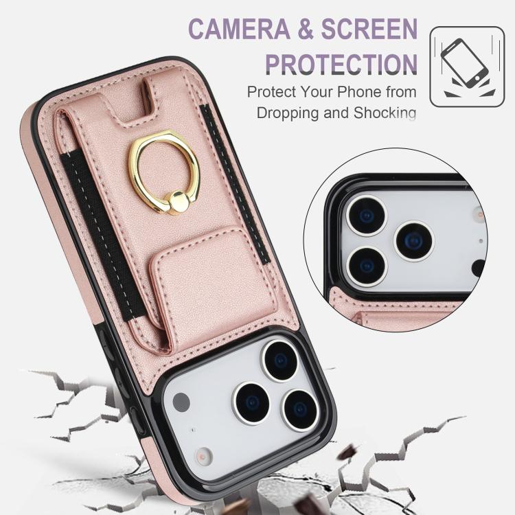 For iPhone 17 Pro Elastic Card Bag Ring Holder Phone Case
