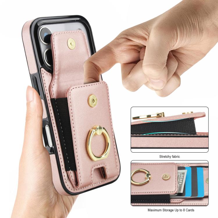 For iPhone 17 Pro Elastic Card Bag Ring Holder Phone Case