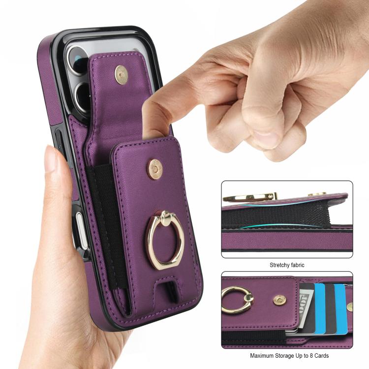 For iPhone 17 Pro Max Elastic Card Bag Ring Holder Phone Case