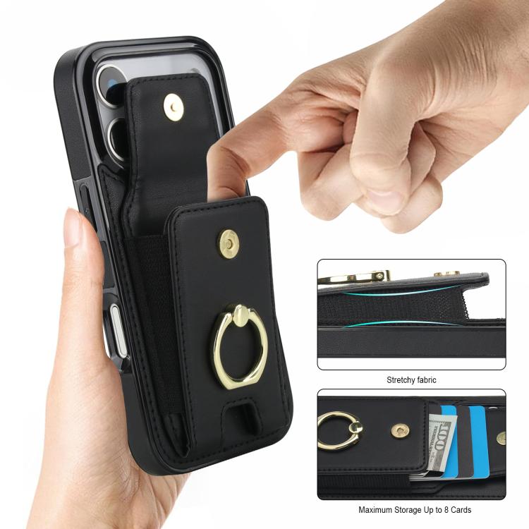 For iPhone 17 Pro Max Elastic Card Bag Ring Holder Phone Case