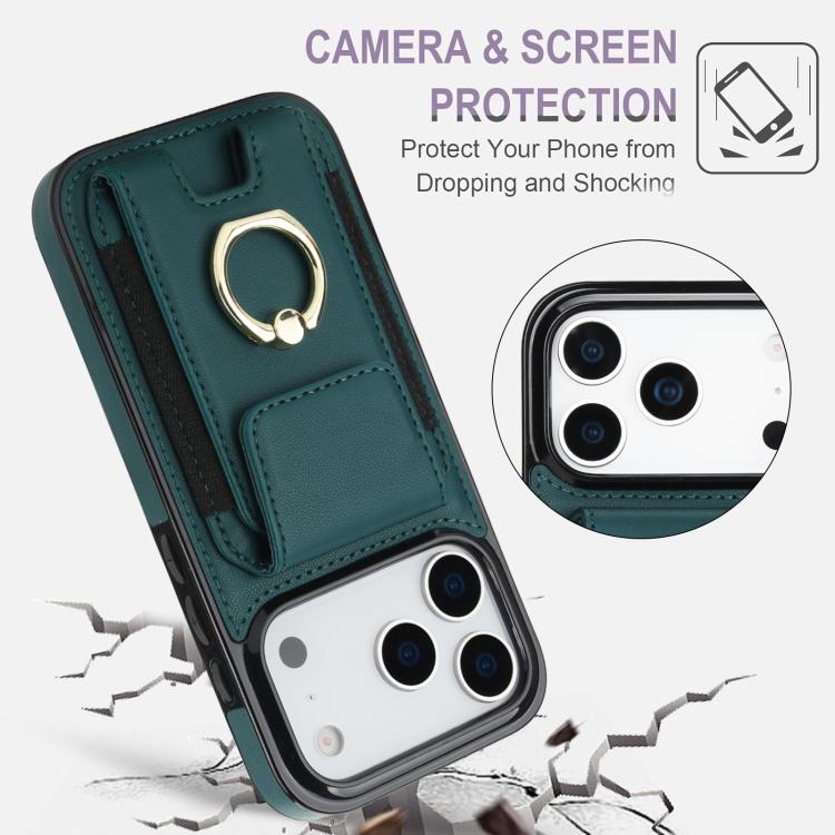 For iPhone 17 Pro Max Elastic Card Bag Ring Holder Phone Case