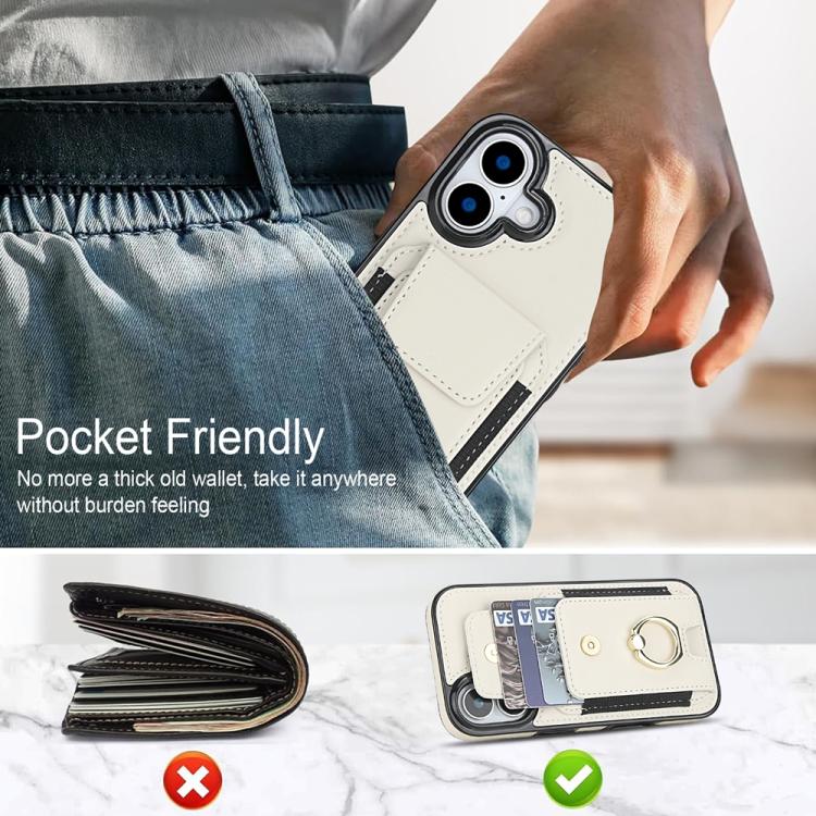 For iPhone 17 Elastic Card Bag Ring Holder Phone Case
