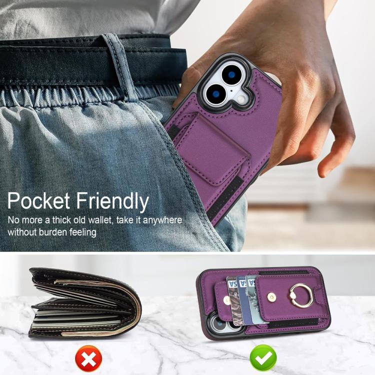 For iPhone 17 Elastic Card Bag Ring Holder Phone Case