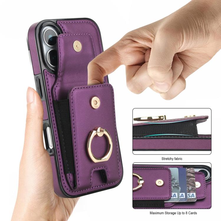 For iPhone 17 Elastic Card Bag Ring Holder Phone Case