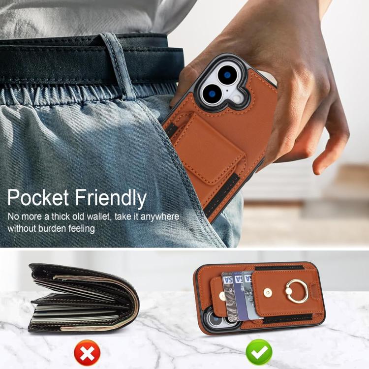 For iPhone 17 Elastic Card Bag Ring Holder Phone Case